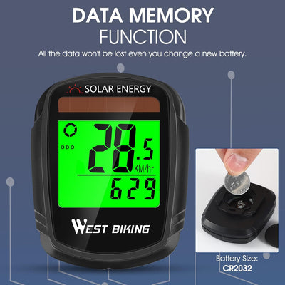 ICOCOPRO Fahrradcomputer mit Sonnenenergie, Fahrradtacho und Kilometerzähler, Drahtloser, Wasserdich