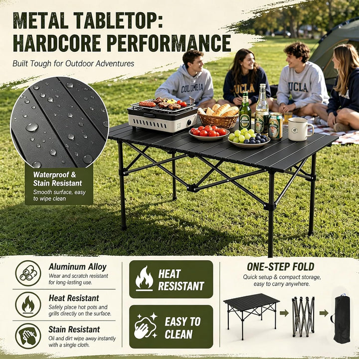 Campingtisch klappbar 96x54x55,5cm mit aufrollbarer Tischplatte aus Kohlenstoffstahl, Tragbarer Falt