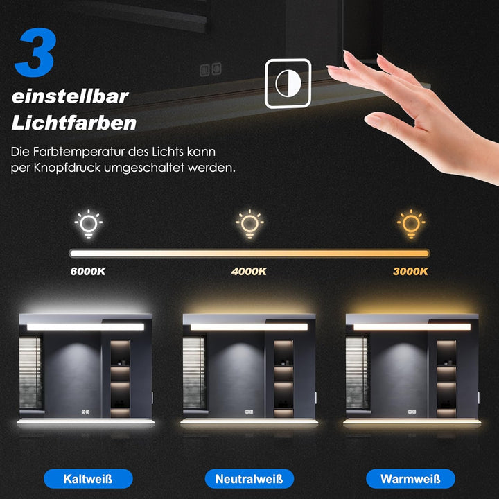SONNI LED Badspiegel mit Ablage 120x75 cm, Touch Badezimmerspiegel mit Steckdose, 3 Lichtfarben, Ant