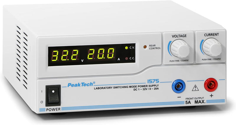 PeakTech 1575 – Labornetzgerät DC 1-32V / 0-20A mit USB, LED-Anzeige, DC-Schaltnetzteile, Stromverso