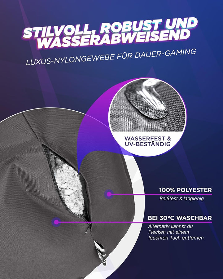 PATCH HOME Gamer Sessel Sitzsack Beanbag in 2 verschiedenen Grössen und 25 XXL - 80cm Durchmesser, 3
