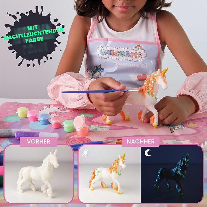 BONNYCO Einhorn Geschenk für Mädchen Malset 18, Bastelset Kinder mit Dunkeln Leuchtender Farbe. Mädc
