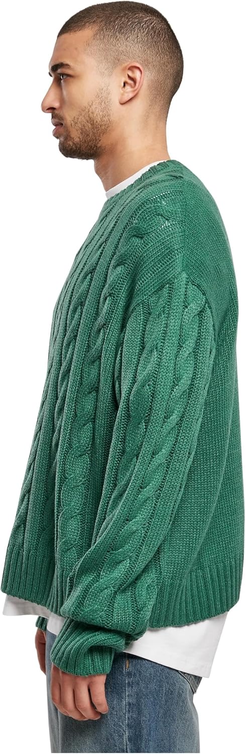 Urban Classics Boxy Sweater, legerer einfarbiger oversize Männer Strickpullover mit Zopfmuster, erhä