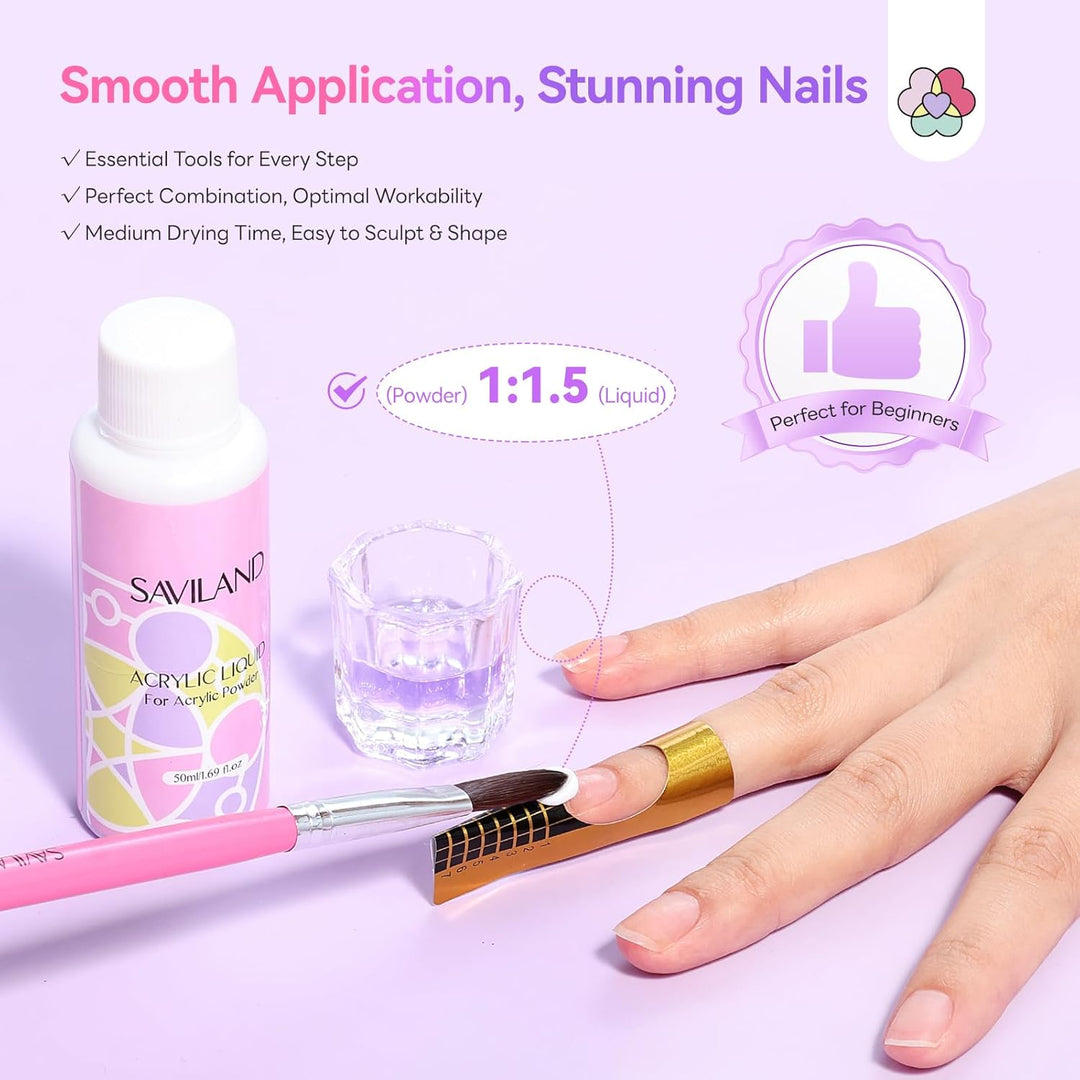 SAVILAND All-in-1 Acryl Nagelset: Premium Nagel Set Acryl Set mit Klarem Weissem und Rosa Acrylpulve