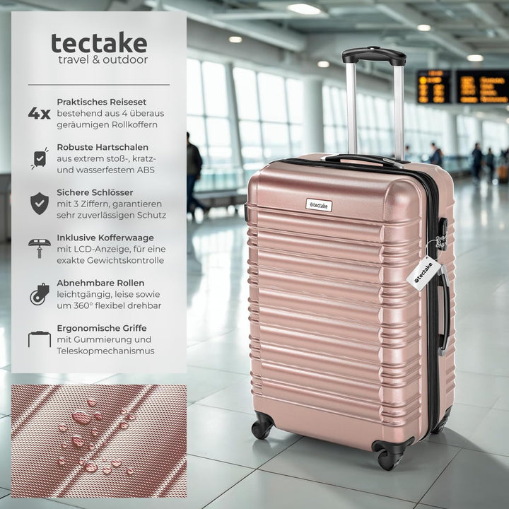 tectake®, 4tlg. Hartschalenkoffer Set, Reisekoffer Set mit Rollen, Hartschale aus ABS, Koffer Set mi
