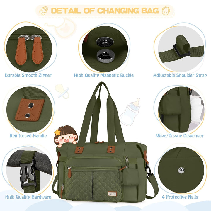 RAINSMORE Baby Wickeltasche Gross mit Schnullertasche und Wickelunterlage Multifunktions Babytasche