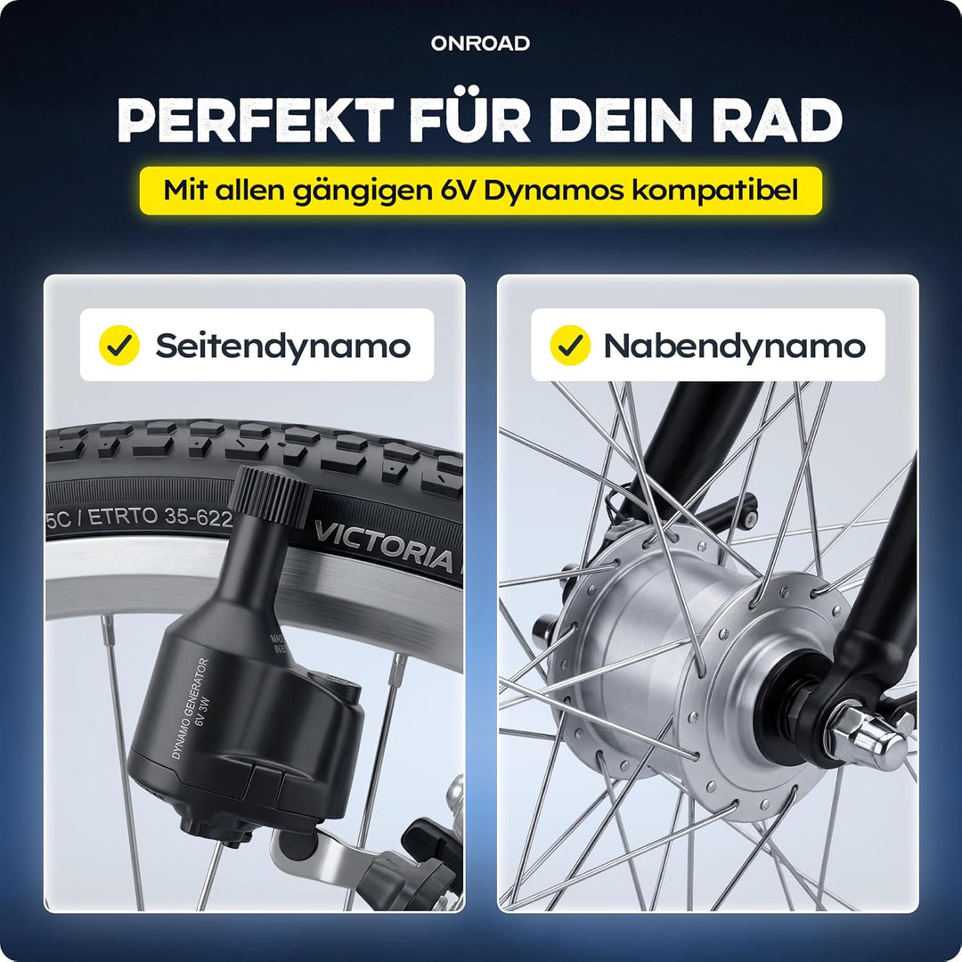 LED Fahrradlicht Dynamo 70 Lux - Fahrradlicht Set LUXON mit Automatischer Lichtanpassung & Standlich