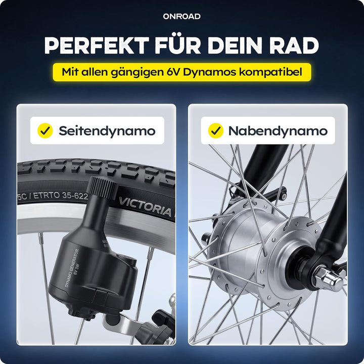 LED Fahrradlicht Dynamo 70 Lux - Fahrradlicht Set LUXON mit Automatischer Lichtanpassung & Standlich