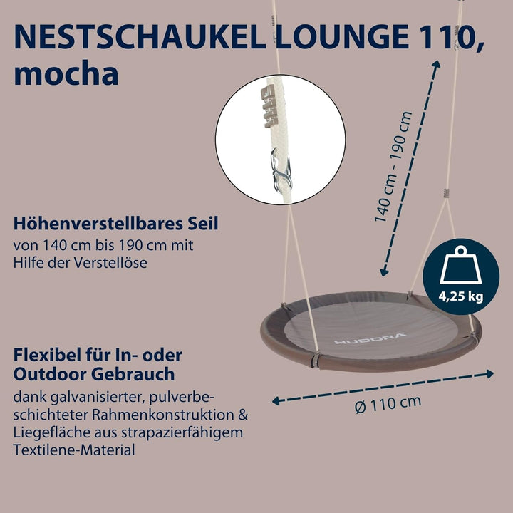 HUDORA Nestschaukel Lounge - Höhenverstellbare Nestschaukel mit 90/110cm Durchmesser für bis zu 150k
