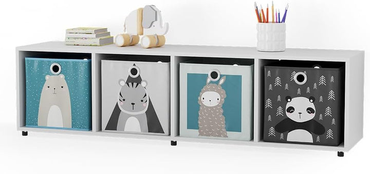 Vicco Kinderregal Weiss Ludus mit 4 Faltboxen - 143x36x33 cm gefertigt aus Spanplatte - Bücherregal