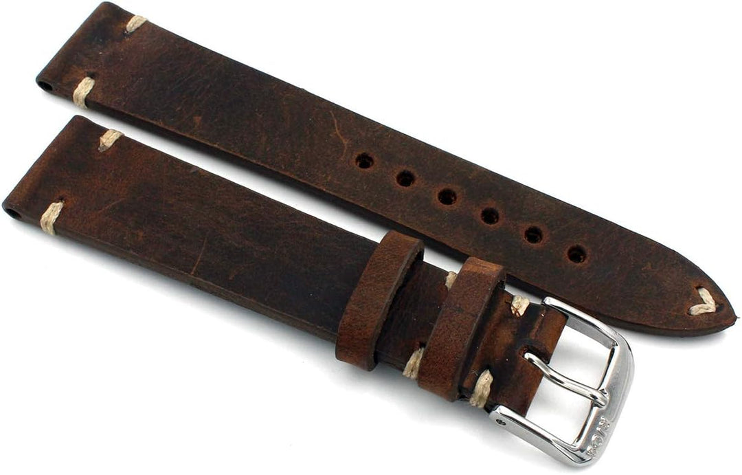 RIOS1931 Sagittarius Vintage Rindsleder Uhrenarmband handgemacht in Deutschland Robust 19mm braun Mo