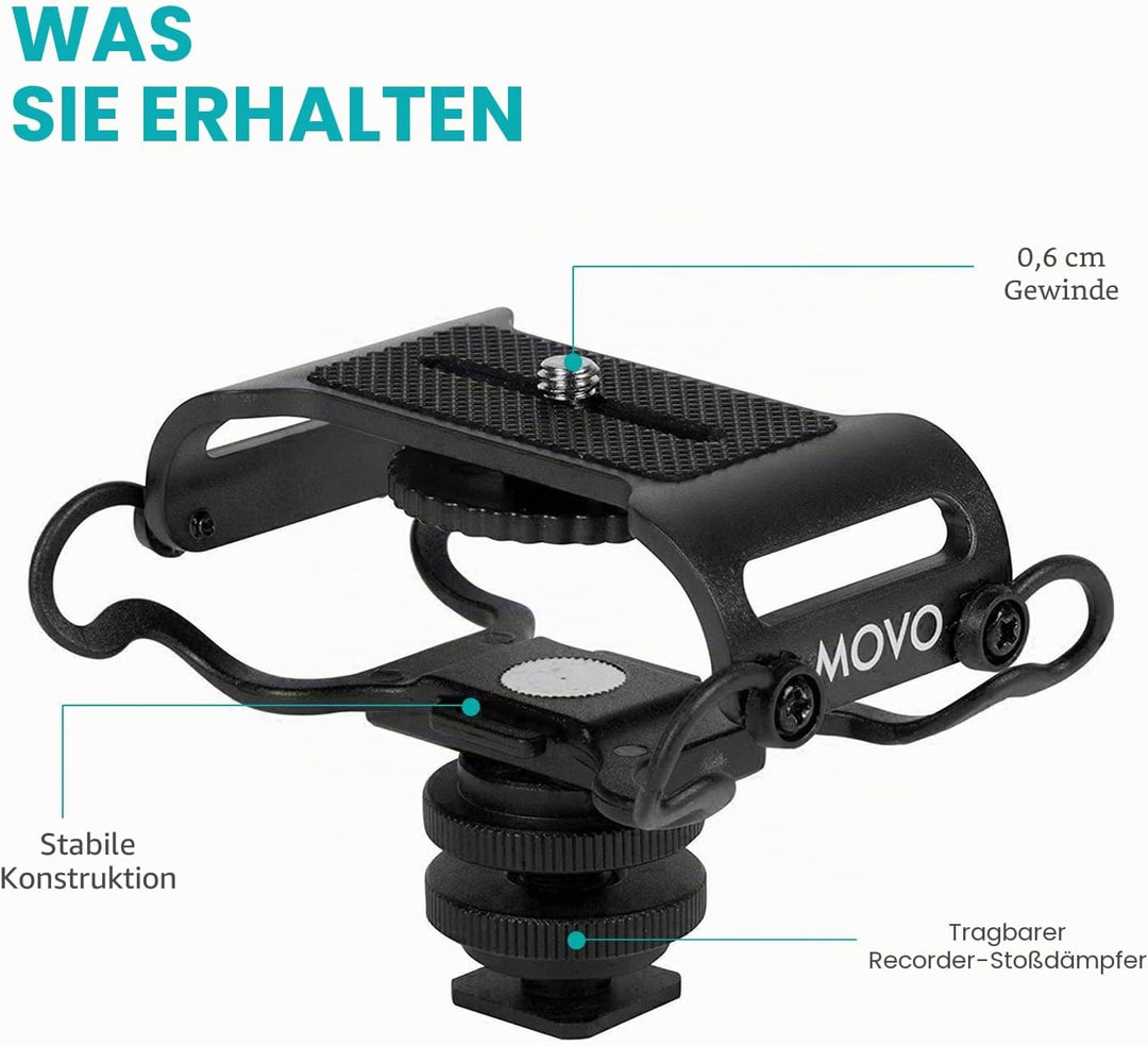 Movo SMM5-B Universal-Mikrofon und tragbare Recorder-Stossdämpferhalterung – passend für Zoom H1n, H