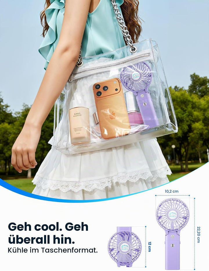 HandFan Handventilator, 5200 mAh, wiederaufladbar, 20 Stunden Laufzeit, Handventilator, 3 Geschwindi