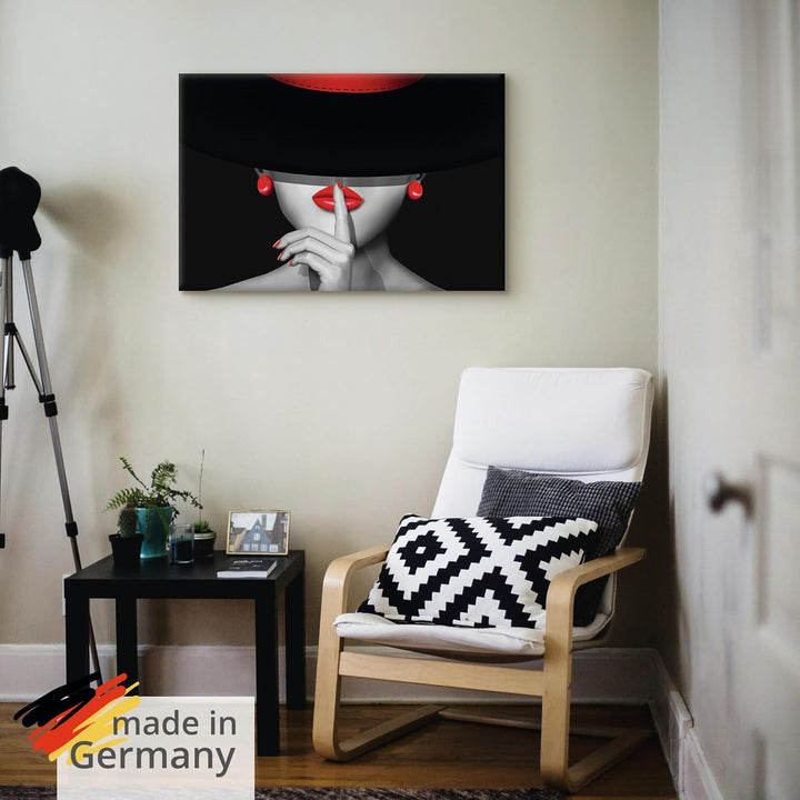 ARTland Leinwandbilder Wandbild Bild auf Leinwand 60x40 cm Wanddeko Frau Lady Stil Lippenstift Beaut