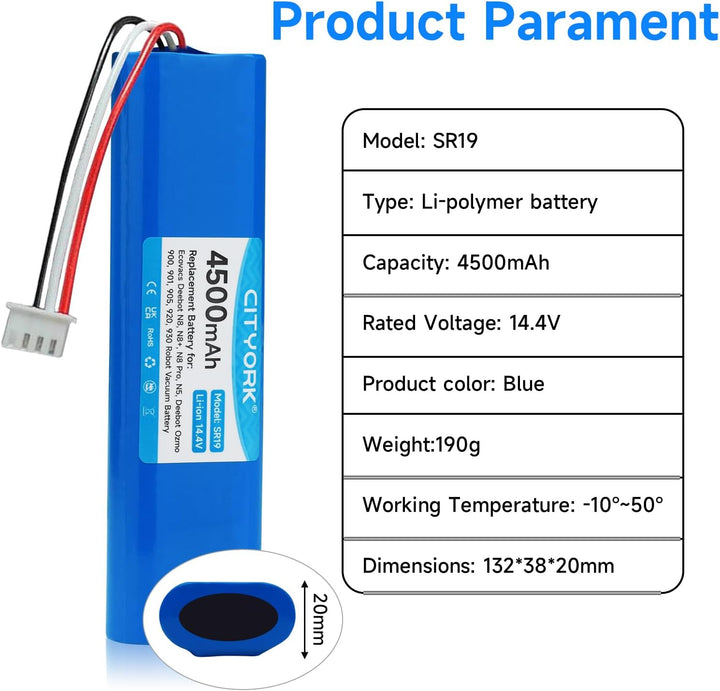 CITYORK 4500mAh 14,4 V Li-ion Ersatz Akku für Ecovacs Deebot N8, N8+, N8 Pro, N8 Pro+, N5 Home, Akku