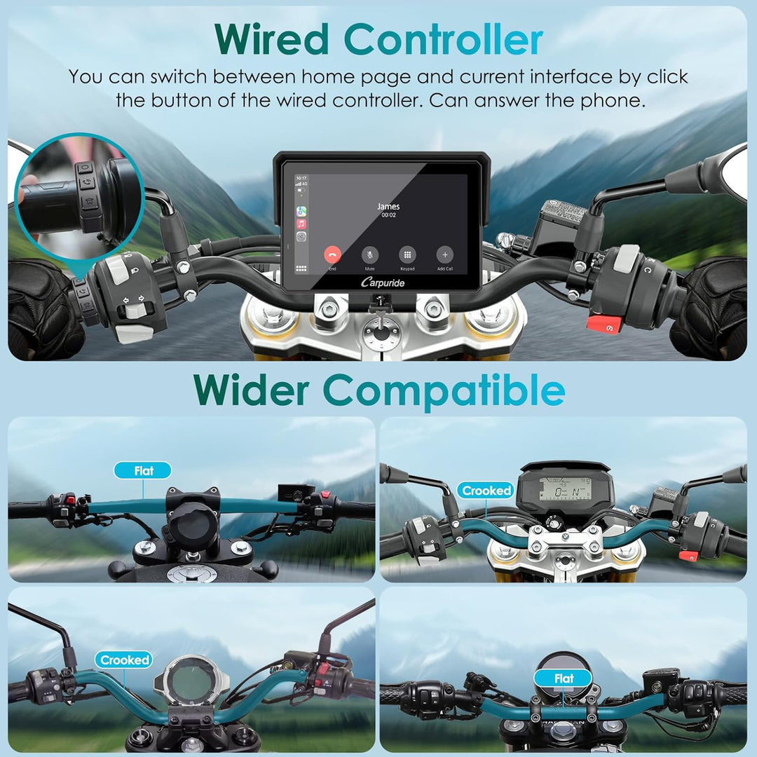 Carpuride W502S PRO Motorrad-GPS, kabelloses Carplay/Android Auto, Wasserdichter 5-Zoll-Motorrad-Tou