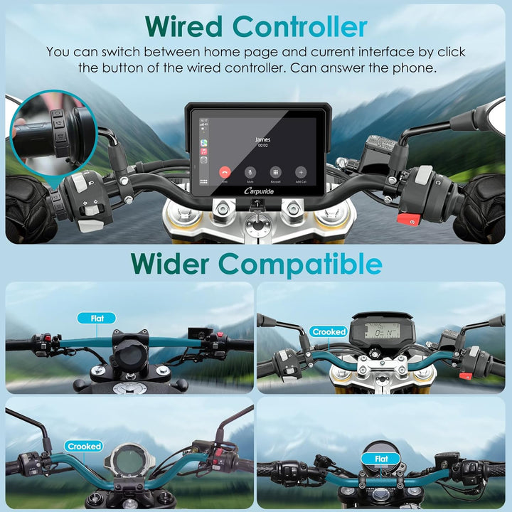 Carpuride W502S PRO Motorrad-GPS, kabelloses Carplay/Android Auto, Wasserdichter 5-Zoll-Motorrad-Tou