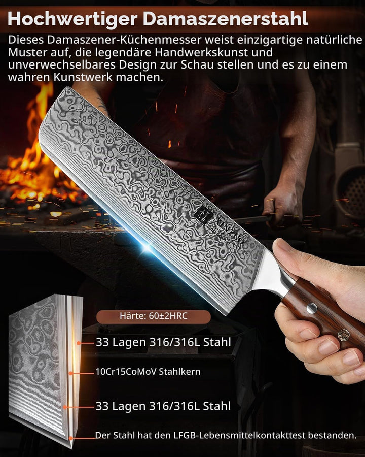 XINZUO 18.5cm Damaskus Nakirimesser, scharf Küchenmesser 67 Schichten Damaststahl profi Kochmesser C