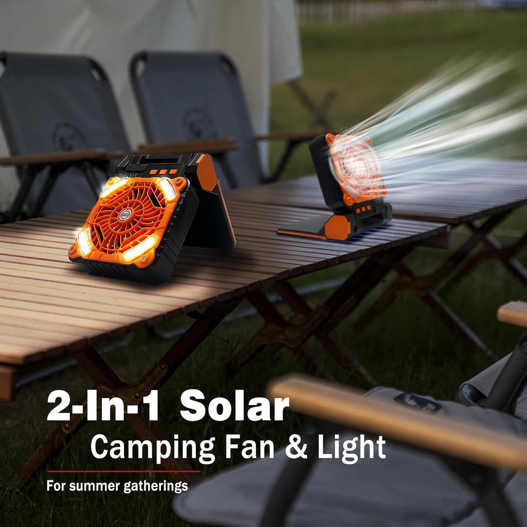 1-Stück Solar Camping Ventilator mit Campinglampe USB Aufladbar Leise Tischventilatoren LED Camping