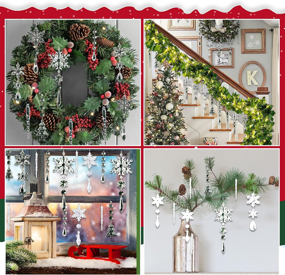 Weihnachtsbaumschmuck Set, Christbaumschmuck Schneeflocken Eiszapfen Set, Acryl Schneeflocken Eiszap