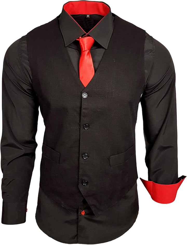 Baxboy Herren Hemd mit Weste Krawatte Anzugs Sakko Business Hochzeit Freizeit Hemden Frack Herrenwes