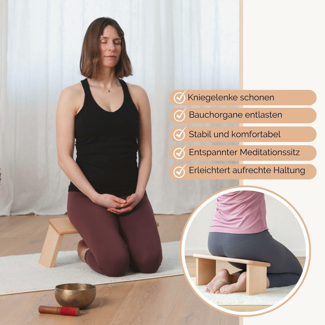 Bodhi Meditationsbank aus Holz (Buche) | Yoga Hocker aus Holz | Kniesitz Medibank für eine Tiefe Med