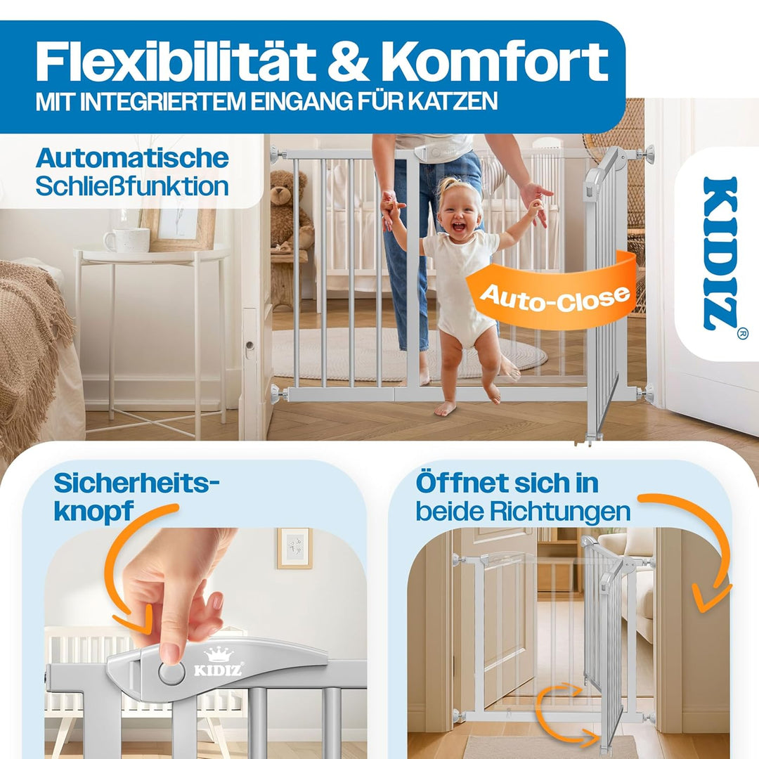 KIDIZ Treppenschutzgitter ohne Bohren | Verstellbare Breite: 88-94 cm, 75 cm hoch, Türschutzgitter u