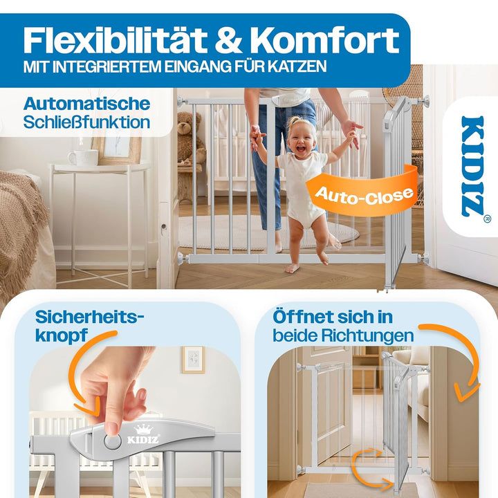 KIDIZ Treppenschutzgitter ohne Bohren | Verstellbare Breite: 88-94 cm, 75 cm hoch, Türschutzgitter u
