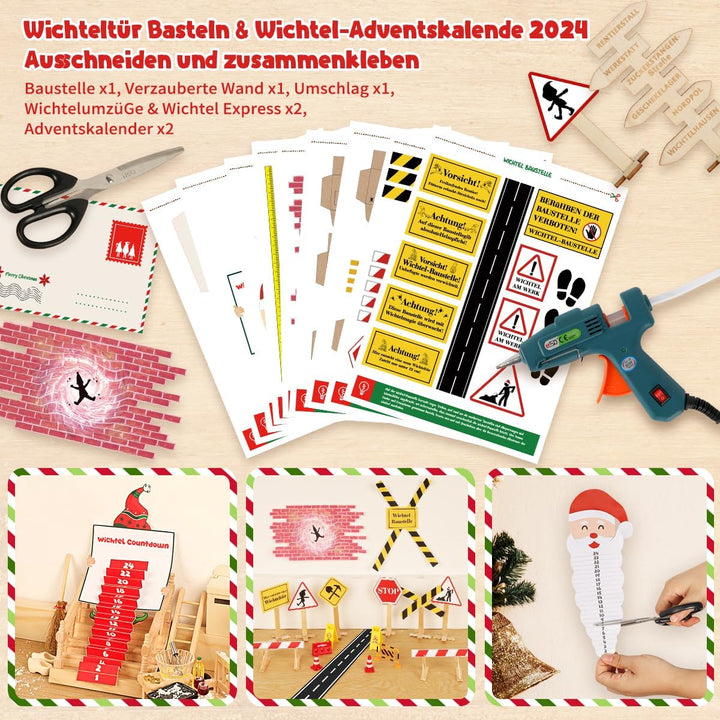 75Pcs Wichtel Zubehör mit Briefe Weihnachten Wichteltür Komplettset, Elfentür Beleuchtet Miniatur Wi