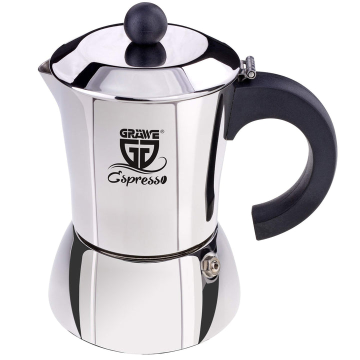 GRÄWE Espressokocher Induktion geeignet, Espressokanne aus Edelstahl für 10 Tassen, Klassischer Espr
