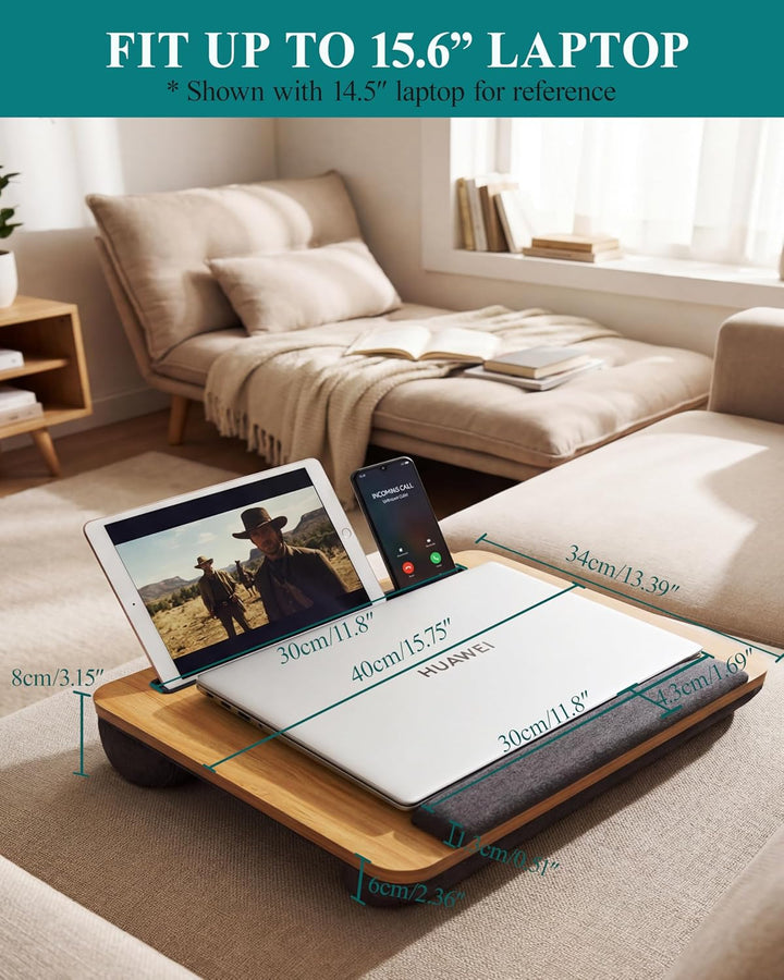 Laptopunterlage 40x34cm für Heim Bett Sofa mit Handgelenkauflage, Laptop Kissen für max 15.6” Notebo