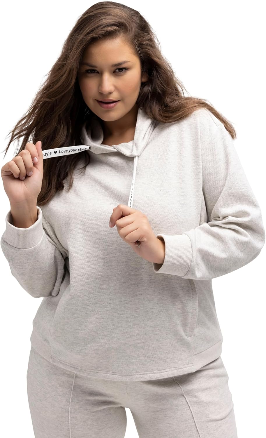 Ulla Popken Damen Melange, Oversized Sweatshirt 42-44 Hellgrau Mélange, 42-44 Hellgrau Mélange