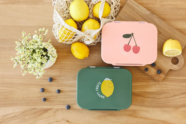 LÄSSIG Kinder Bento Lunchbox Brotdose mit Fächern Happy Fruits Lemon | Für Kindergarten und Schule,