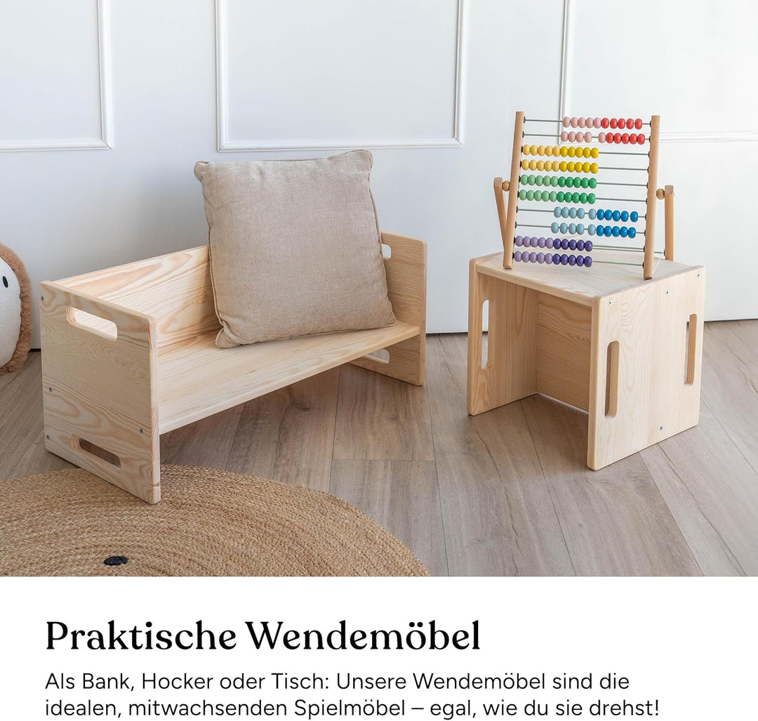 Ehrenkind® Kinder Wendebank | Bank aus Kiefernholz, Montessori-inspiriert, höhenverstellbar & kippsi