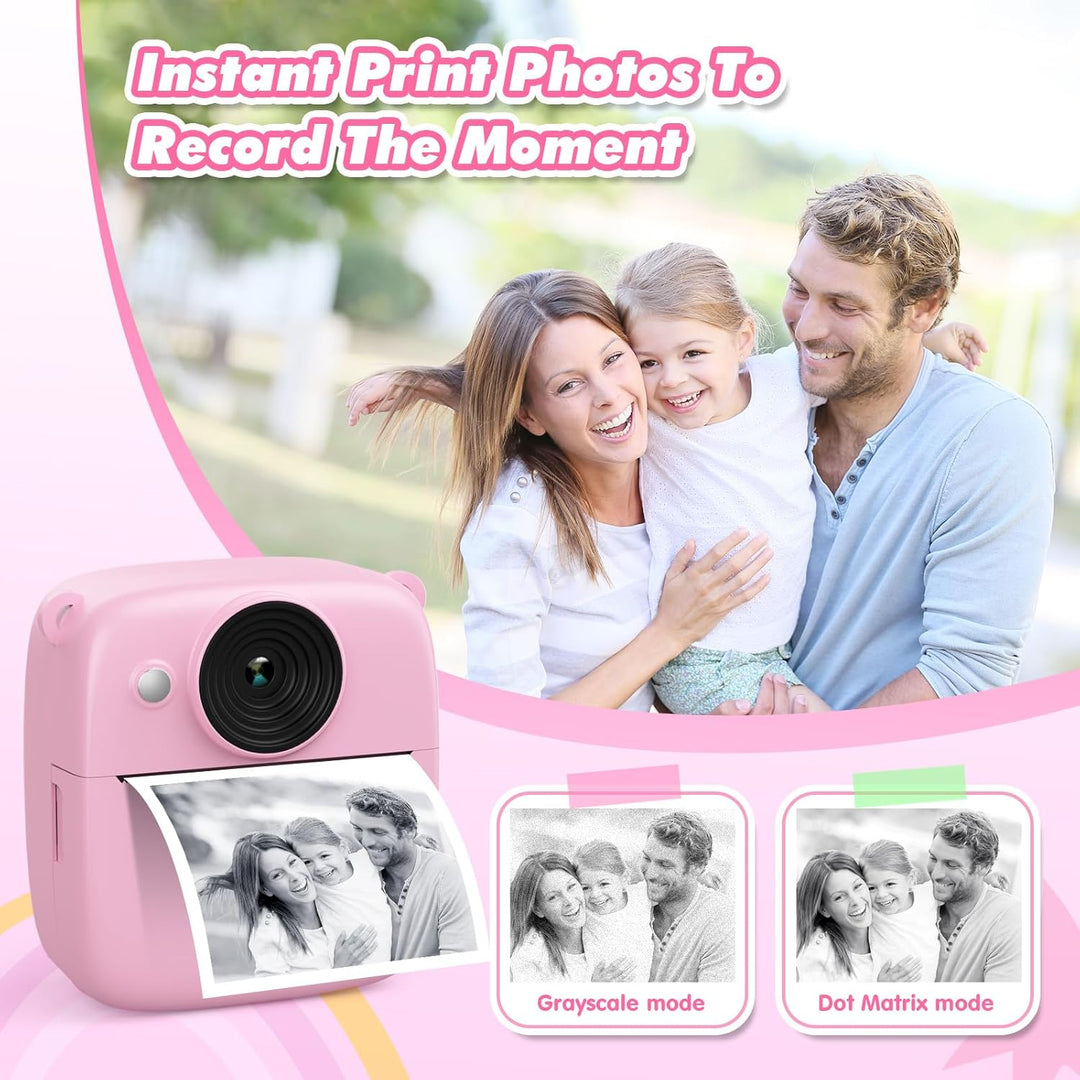 CalineGam Kinderkamera Sofortbildkamera, 48MP Sofortbildkamera Kinder mit 32GB Karte & Druckpapier,