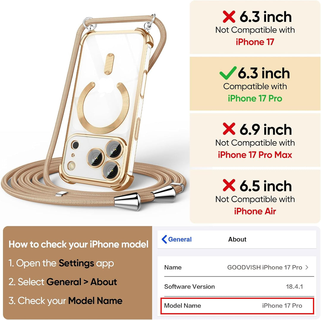 GOODVISH Handykette für iPhone 17 Pro Hülle mit Band, mit 2 Stück Schutzfolie und Kamera Schutz, Nec