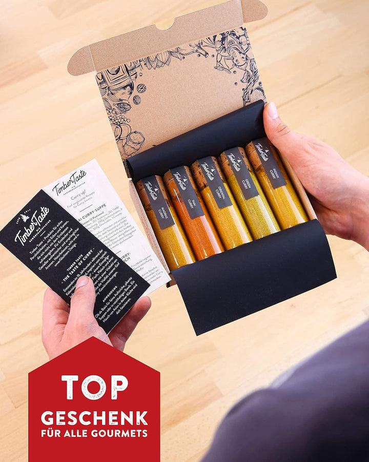 Timber Taste Indische Gewürze Geschenkset I 5x Curry Gewürzmischung ink. Geschmacksratgeber (PDF) I