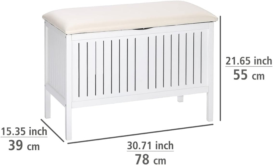 WENKO Wohnbank Oslo - Badhocker im Landhausstil, Holz, 78 x 55 x 39 cm, Weiss Wohnbahnk, Wohnbahnk