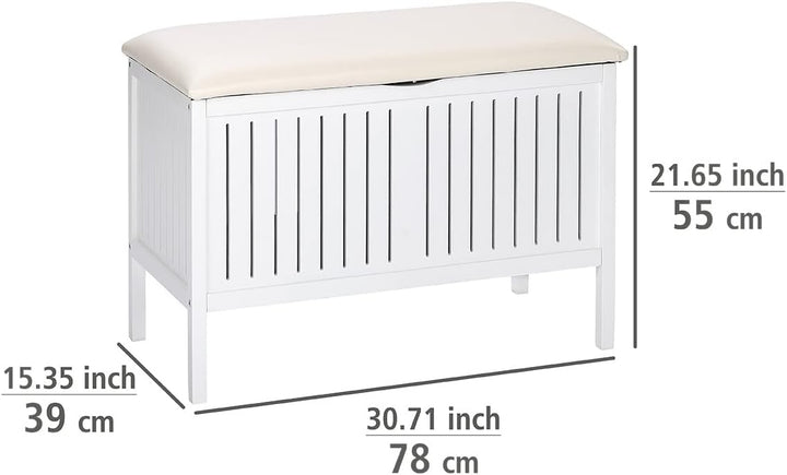 WENKO Wohnbank Oslo - Badhocker im Landhausstil, Holz, 78 x 55 x 39 cm, Weiss Wohnbahnk, Wohnbahnk