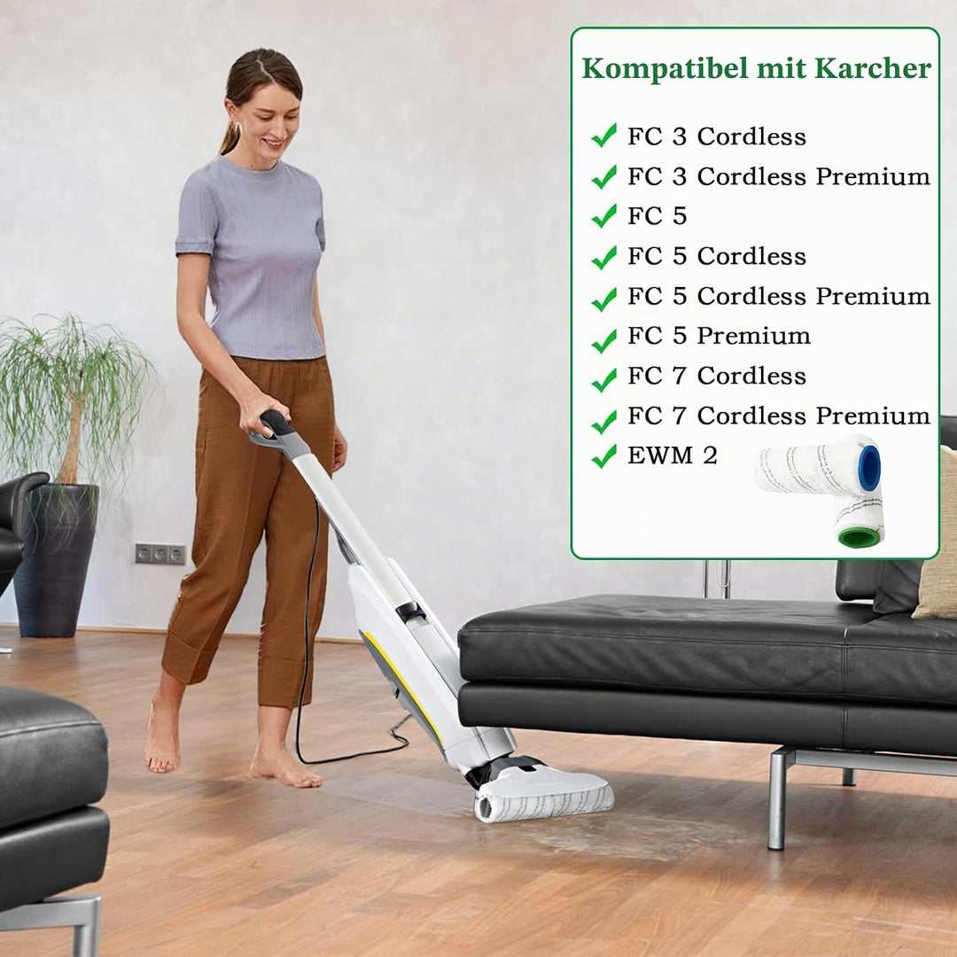 Walzenset für Karcher FC7 FC3 FC5 FC3D EWM2 Elektrischer Bodenreiniger, 4 Universalwalzen, Waschbar,