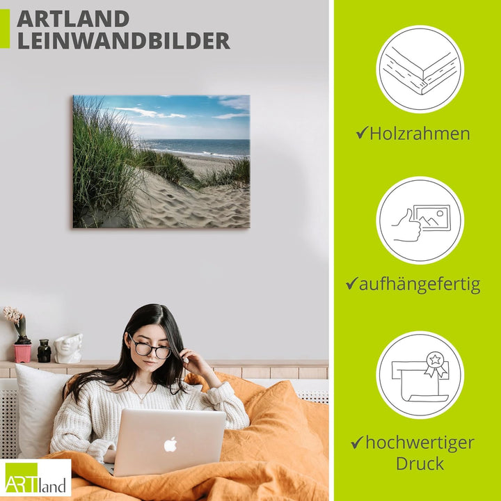 ARTland Leinwandbilder Wandbild Bild auf Leinwand 80x60 cm Wanddeko Strand Meer Küste Nordsee Mariti