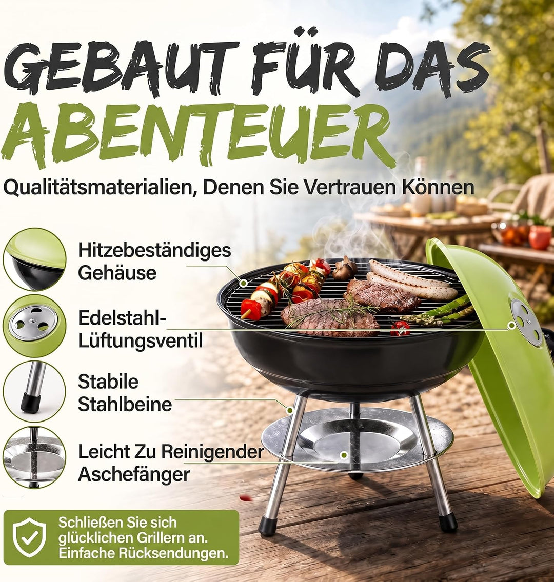 Micro BBQ Campinggrill Kugelgrill Mini Grill; Kompakter Reise Holzkohle-Grill Tischgrill Edelstahl e