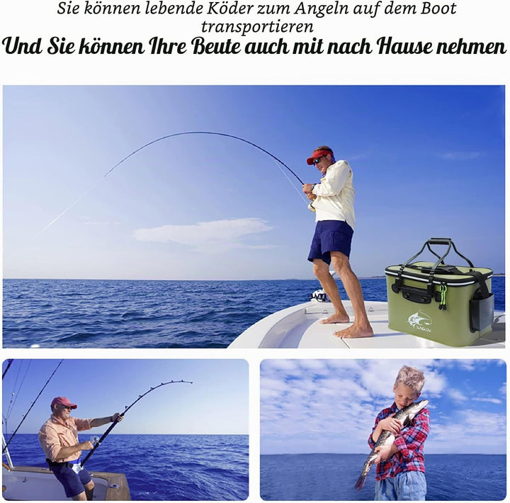 MMSGA Angeleimer, 23L/30L/38L Tragbarer Faltbarer Angelköder-Eimer，Multifunktionaler Behälter für le