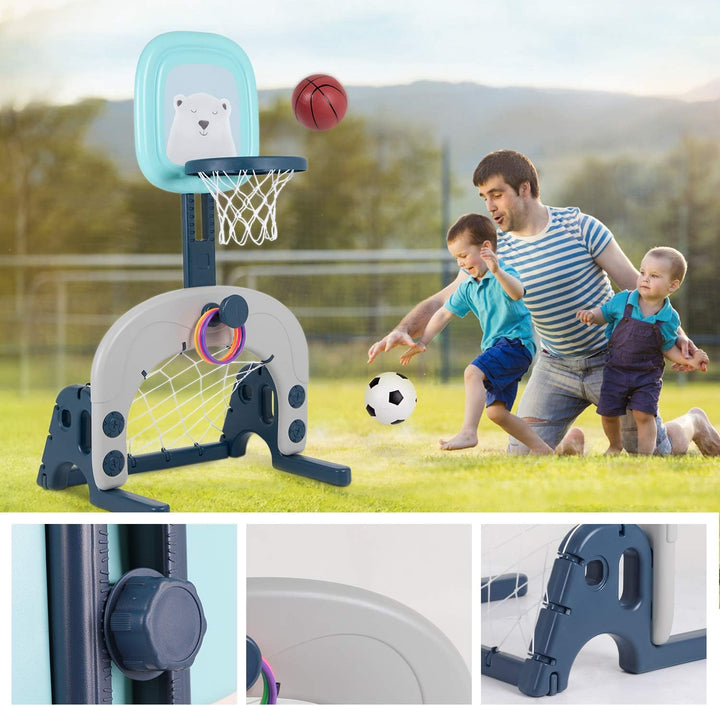 3-in-1-Basketballkorb-Set für Kinder, höhenverstellbares Sportaktivitätscenter mit Basketball, Fussb