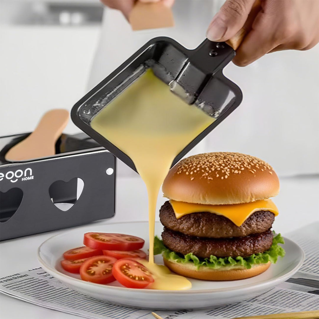 ideoon Raclette-Teelicht für 2 Personen, Raclette Set ohne Strom inkl. Teelichtern und Schaber, Meta