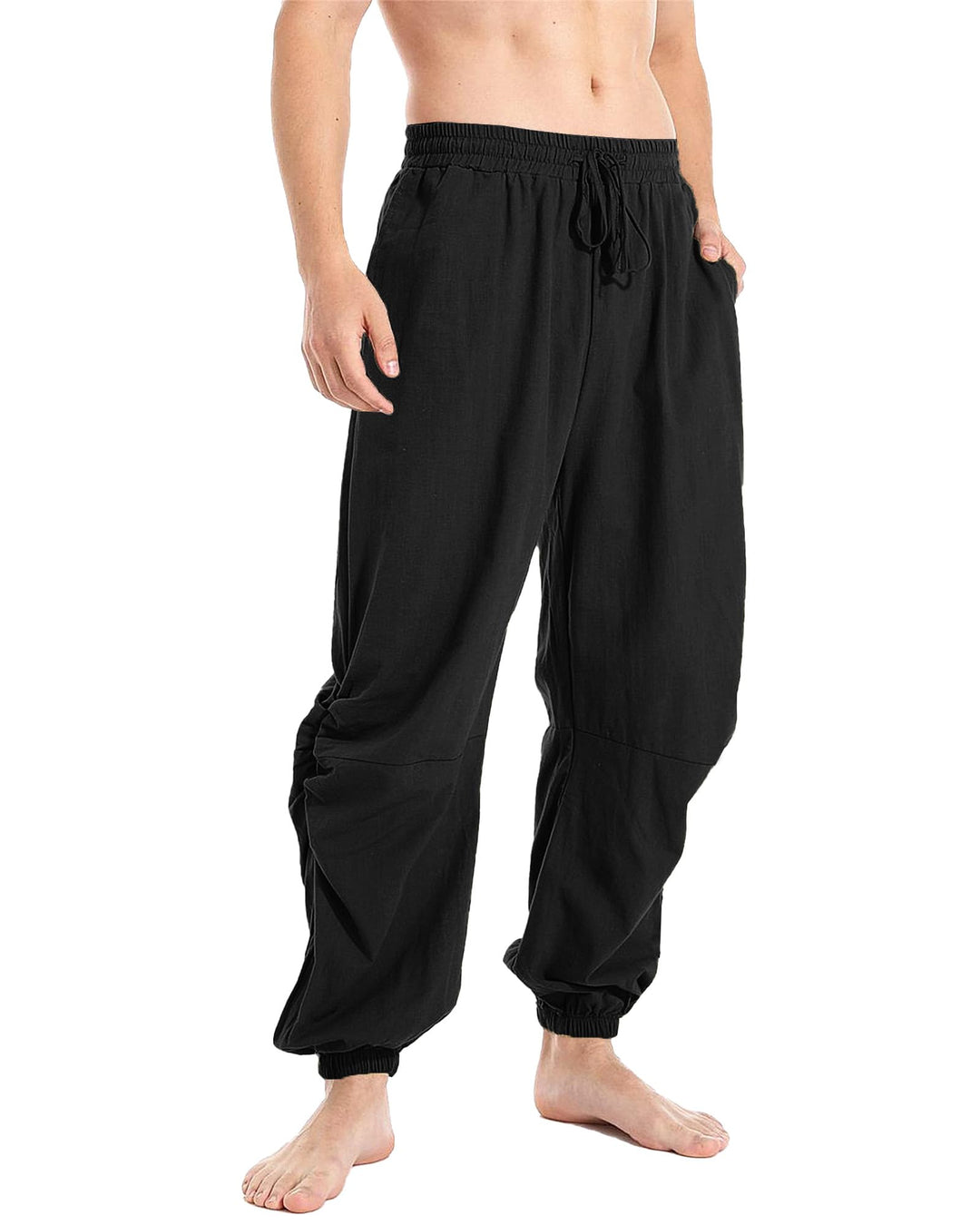 YAOBAOLE Herren-Hose, Leinen, mittelalterlich, lässig, Baumwolle, Leinen, Herren, Yoga, leicht, Somm