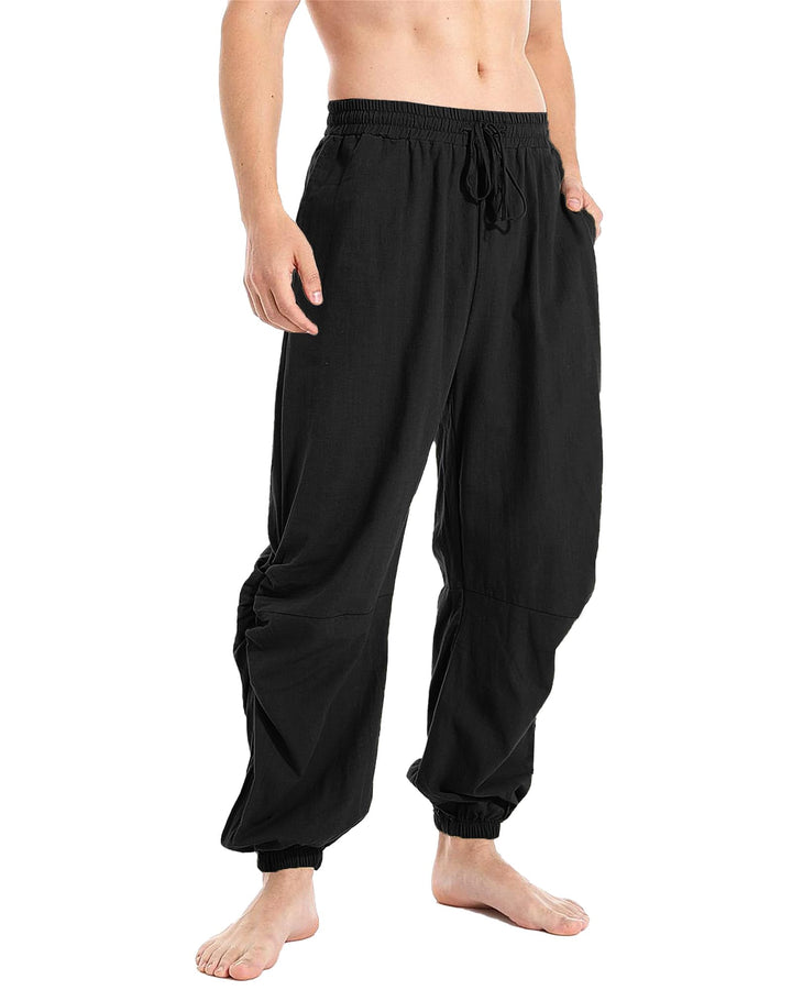 YAOBAOLE Herren-Hose, Leinen, mittelalterlich, lässig, Baumwolle, Leinen, Herren, Yoga, leicht, Somm