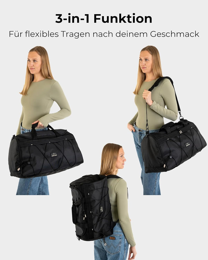 Johnny Urban Sporttasche Herren & Damen Schwarz - Shawn - 2 in 1 Tasche mit Rucksackfunktion für Rei