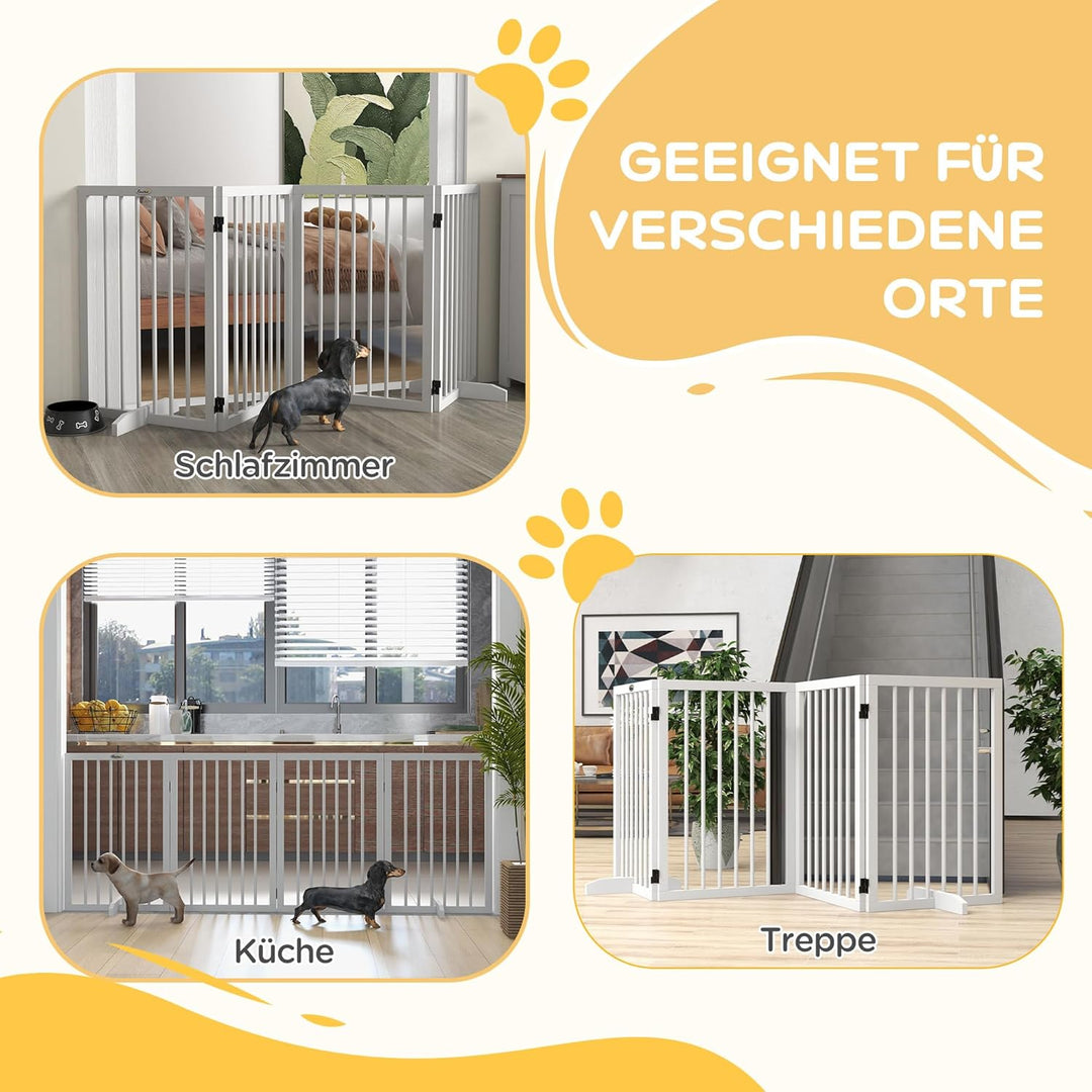 PawHut Absperrgitter Hund 4-teilig 206 x 76 cm Faltbar Türschutzgitter mit 2 Stützfüssen Freistehend