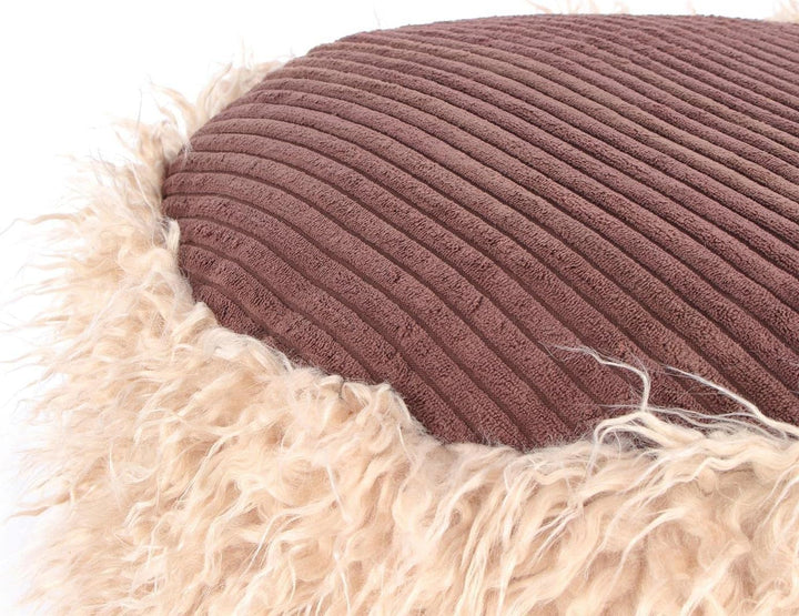 Fellhocker plüschige Fell-Optik Fellpouf für Wohnzimmer Schlafzimmer Modern runder Fusshocker mit ge